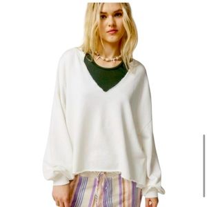 URBAN OUTFITTERS OUT FROM UNDER NOTCH NECK CROP SWEATSHIRT-white/cr…